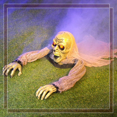 Halloween Zombie Groundbreaker Decor - Sound/Motion Activated (Red Flashing Eyes/Spooky Sounds), Durable Latex, Outdoor Yard Garden Graveyard Prop
