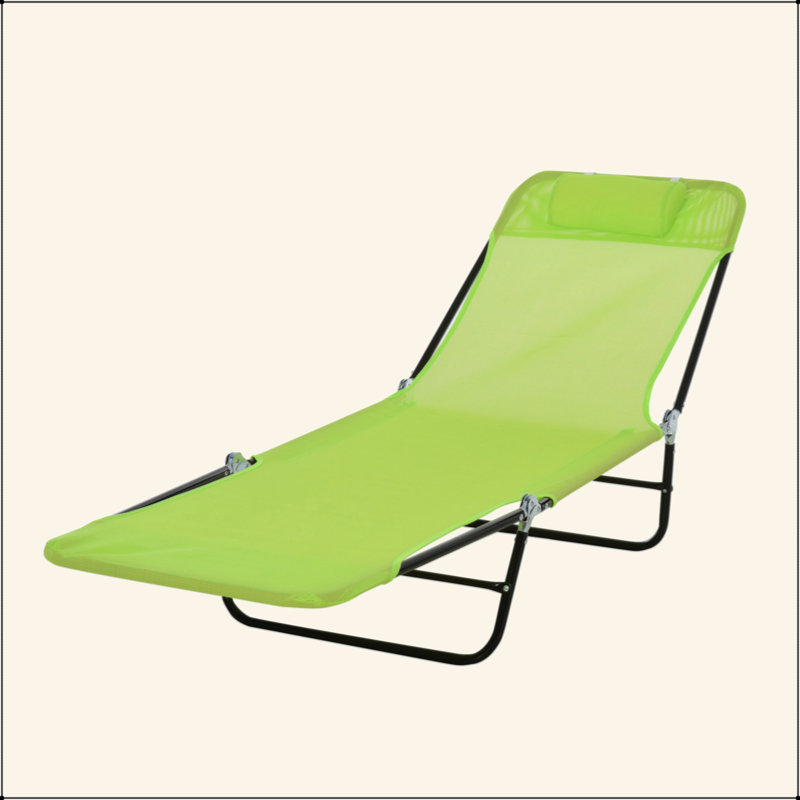 Folding Chaise Lounge Chair, Pool Sun Tanning Chair, Outdoor Lounge Chair With Reclining Back, Breathable Mesh Seat, Headrest For Beach, Yard, Patio