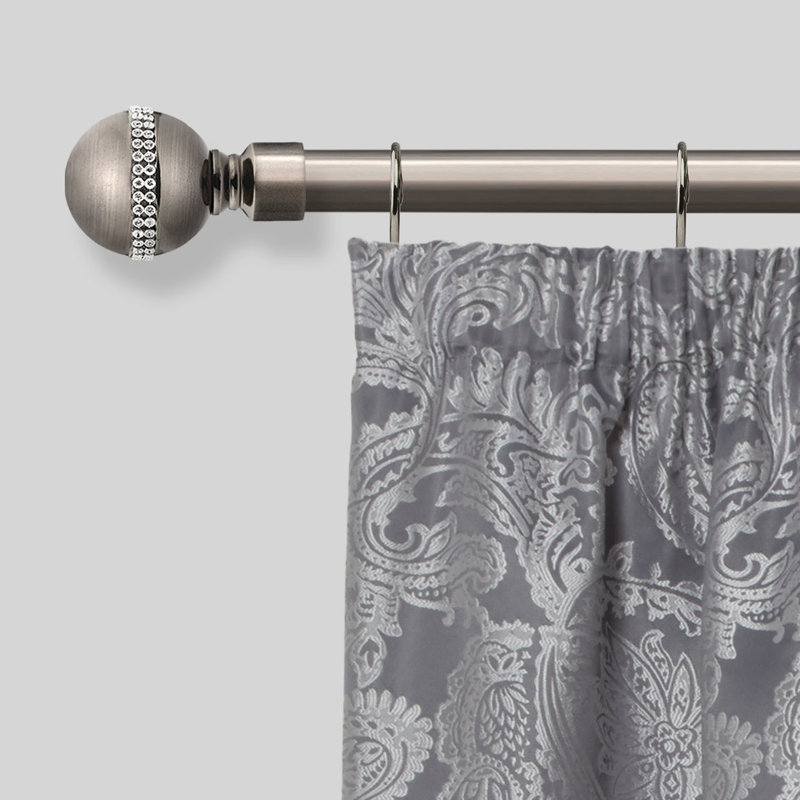 Bling Diamond Adjustable 2cm Single Curtain Pole, Black Silk, 1.6 - 3m
