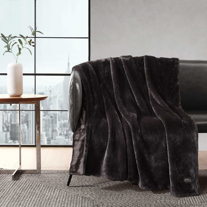 Jeté en fausse fourrure unie Kenneth Cole, Brun
