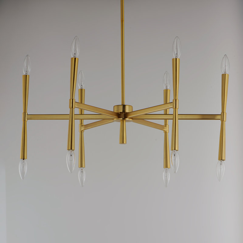 Monstair 12 - Light Dimmable Modern Linear Chandelier, Satin Brass