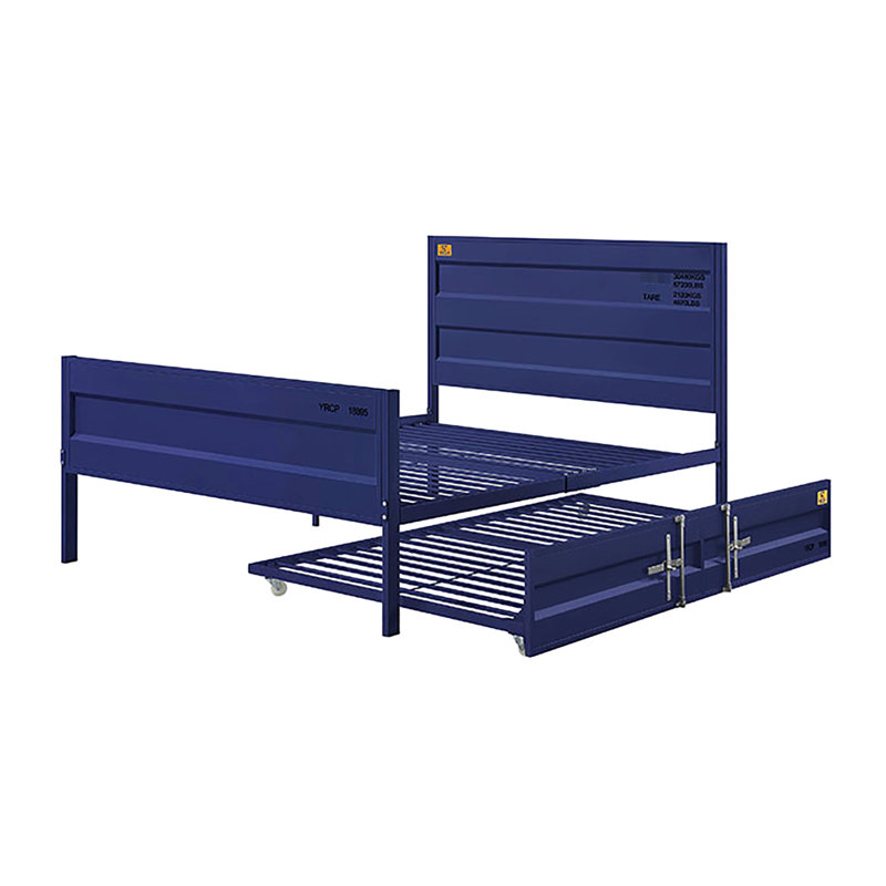 Lit plateforme contemporain en métal bleu avec style pour une touche douillette et industrielle, Bleu