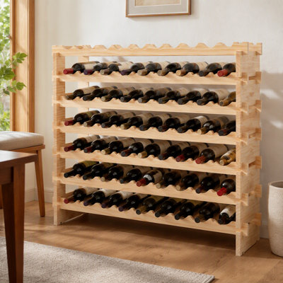 Support à vin sur pied modulaire en bois naturel naturel à 8 niveaux, empilable pour contenir 96 bouteilles de vin, support de rangement polyvalent pour la cuisine, la cave à vin et le bar.
