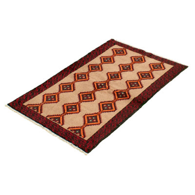 Tapis brun clair / rouge en laine noué à la main