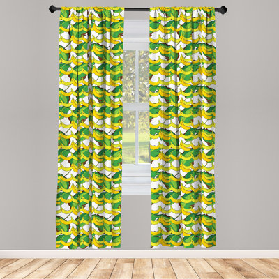 East Urban Home Banana 4-Panel Curtains, Tropical Fruit and Leaves, Yellow Lime Green -  91F1A046347C4992BFAABCD8FBD18F78