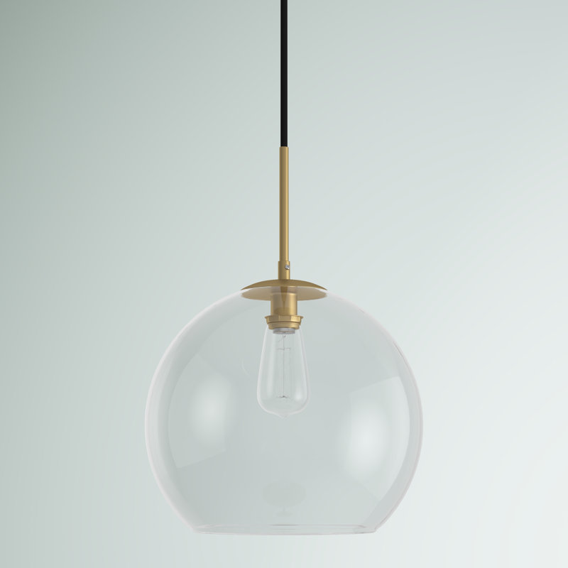 Luminaire suspendu sphérique simple à 1 lumière Snead, Laiton, Transparent, H 70 po x l 9,8 po x P 9,8 po