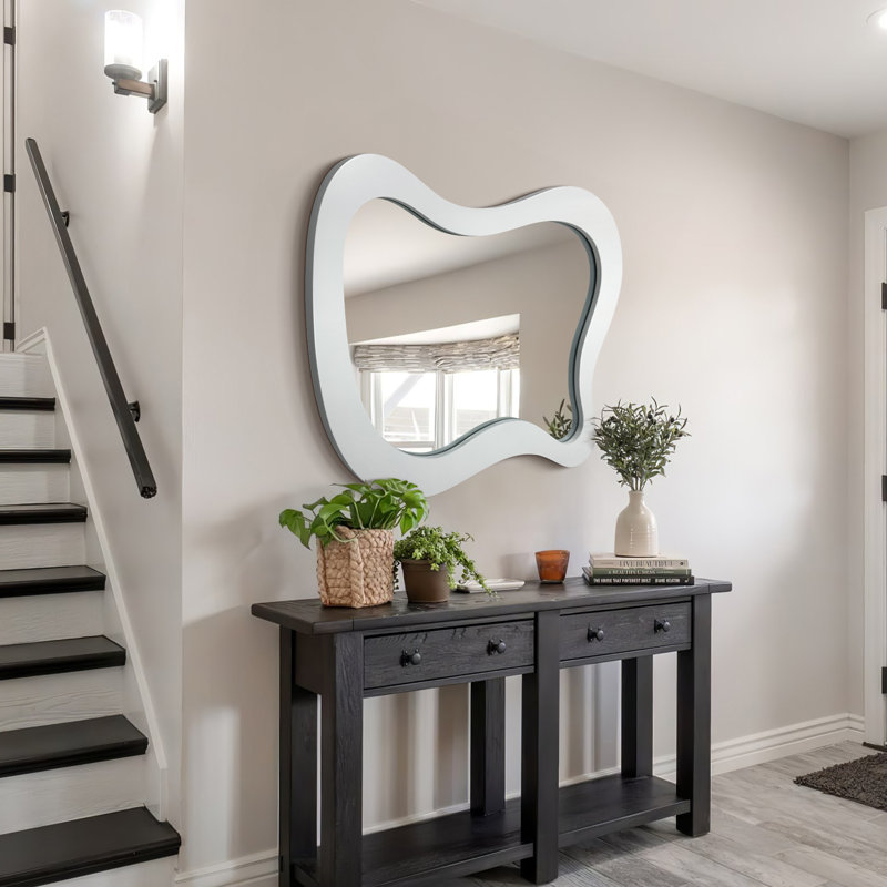 Wood Wall Mirror, 36" H x 30" W, White