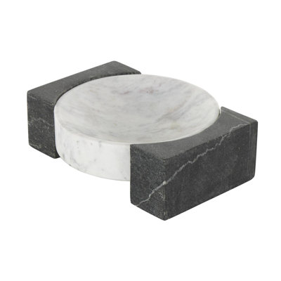 Plateau rond Alexy et marbre gris avec blocs rectangulaires noirs