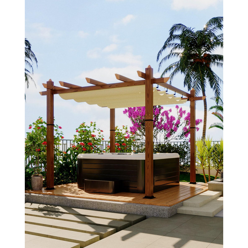 Auvent d'extérieur en métal avec toit escamotable 10 po x 10 po pour terrasse, Gris / Blanc, H 85 po x l 118 po x P 118 po