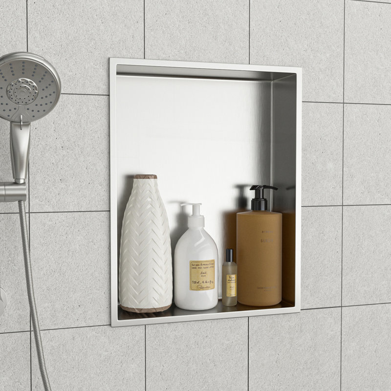Niche de douche en acier inoxydable 19 po x 15 po, nickel brossé, Nickel brossé