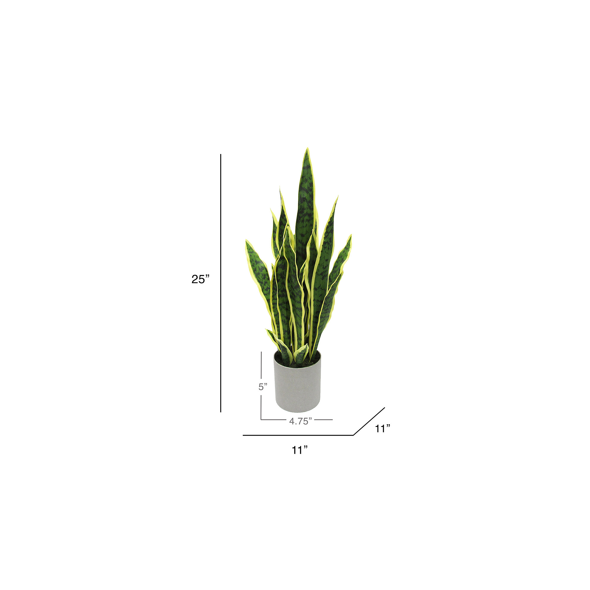 Artificial Sansevieria Snake Plant in Pot, 25'' H x 11'' W x 11'' D