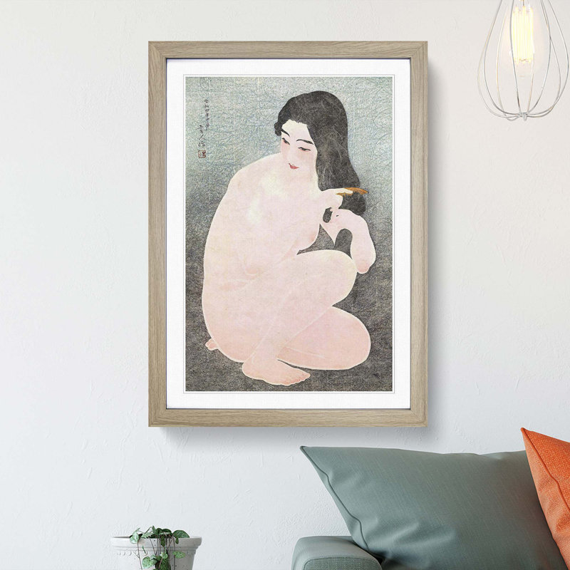 Kamisuki Combing Her Hair by Ito Shinsui - Picture Frame Art Print, Oak Framed, 36cm H x 27cm W x 2cm D