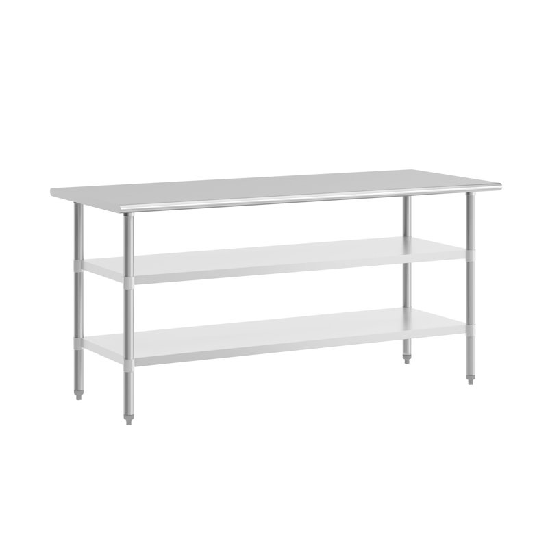 Table de travail Woodford NSF en acier inoxydable de calibre 18 avec 2 tablettes inférieures, H 34,5 po x L 72 po x l 30 po