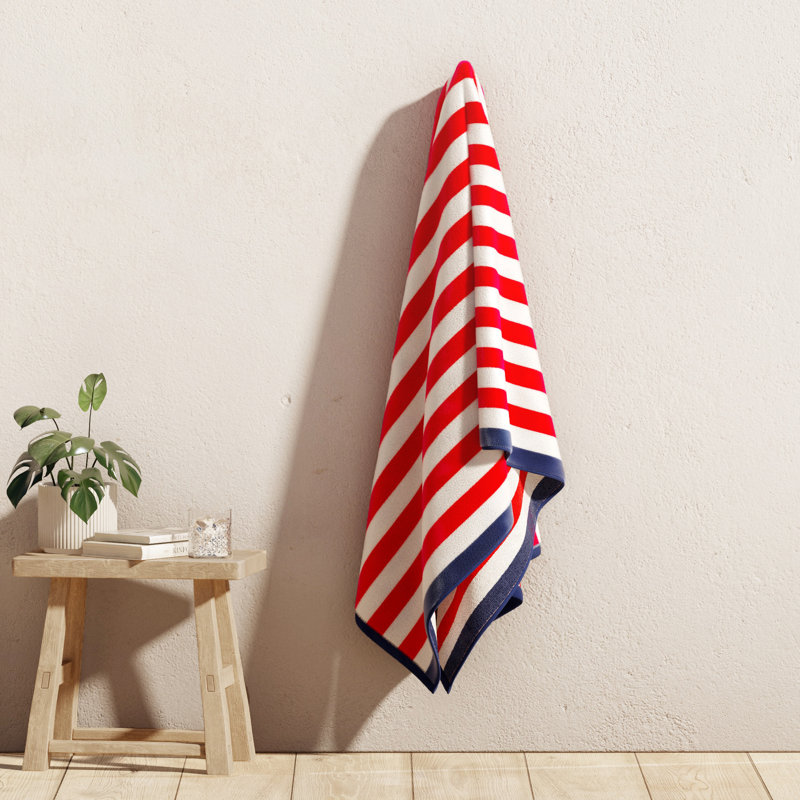 Serviettes de plage surdimensionnées 100% coton, 1, Rouge / bleu marine