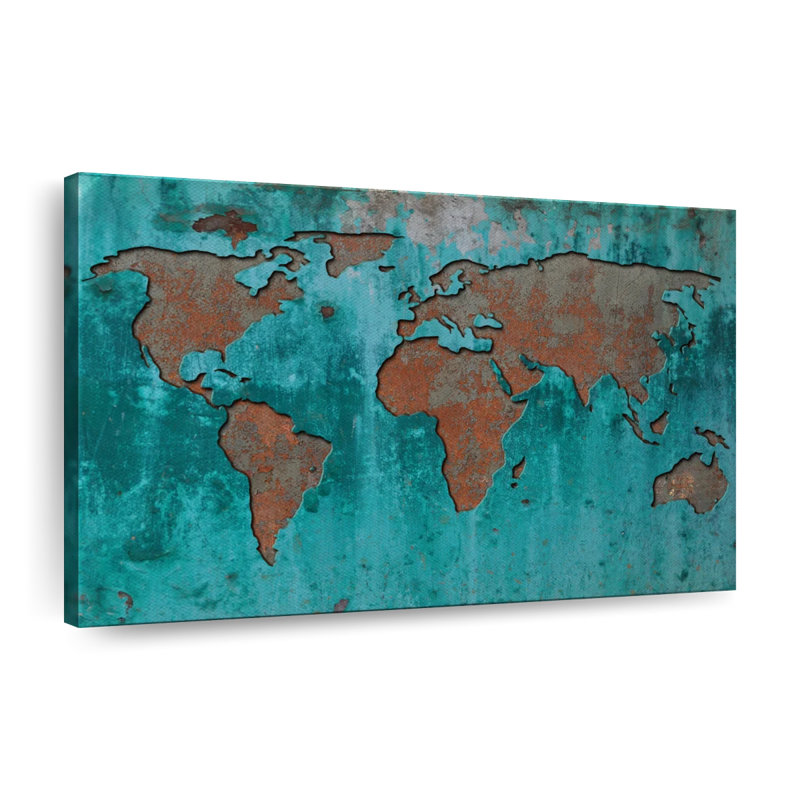 Impression sur carte mappemonde, H 16 po x l 24 po x P 1,25 po