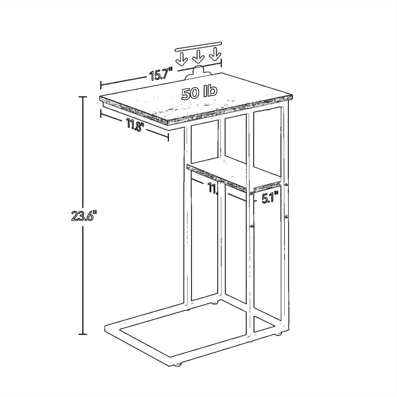 Ensemble de 2 tables de bout en C, table d'appoint double couche avec plateau en bois rustique et structure en métal pour le salon, la chambre à coucher et les petits espaces