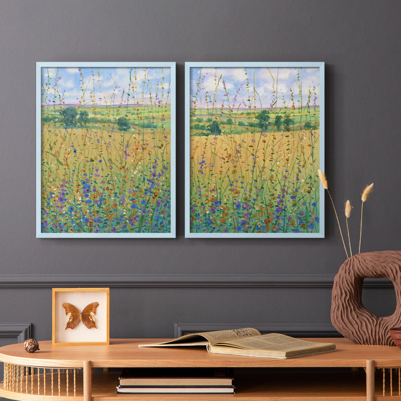 «Wildflower Path I», reproduction encadrée de qualité supérieure - prête à être accrochée - aucun clou requis - aucun clou requis