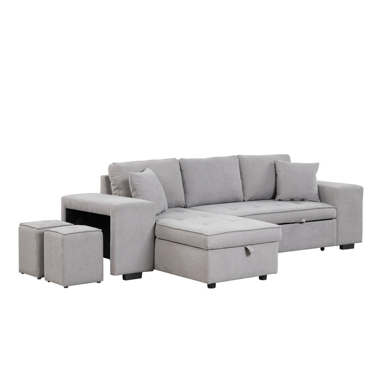 3 Seat Sectional Couch with Storage Chaise and 2 Stools for Living Room Furniture Set