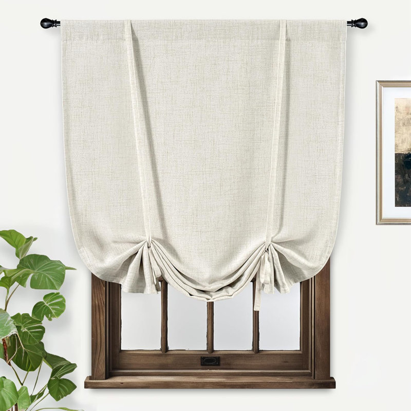 Antonino Linen Textured Blackout Tie Up Curtains Double Layer Thermal Insulated Lined Balloon Roman Shade, 45" W x 63" L