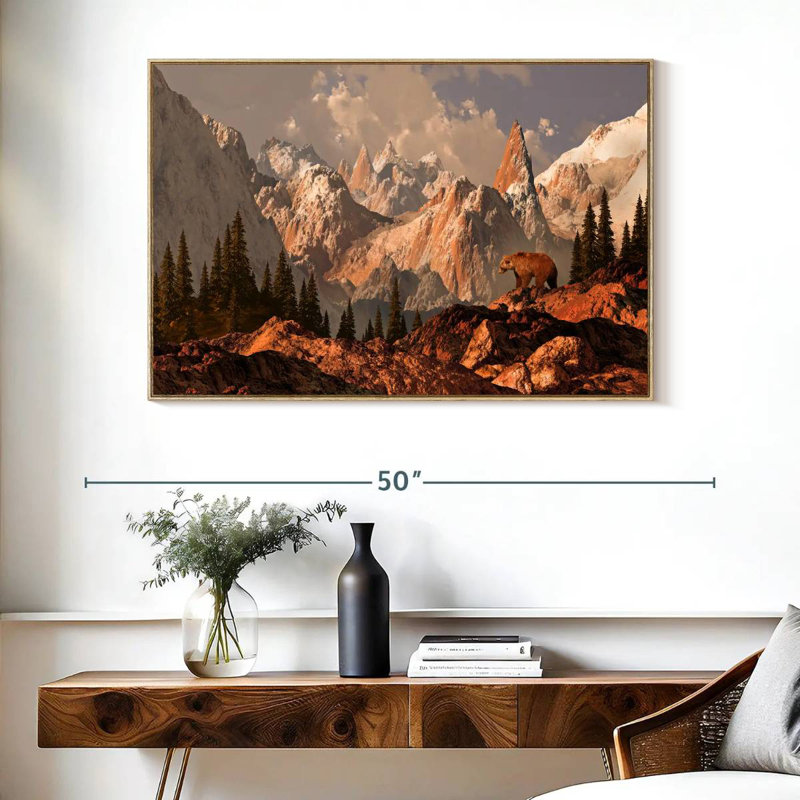 Rocky Mountain Bear, 40 po x 27 po, Cadre flottant en bois naturel