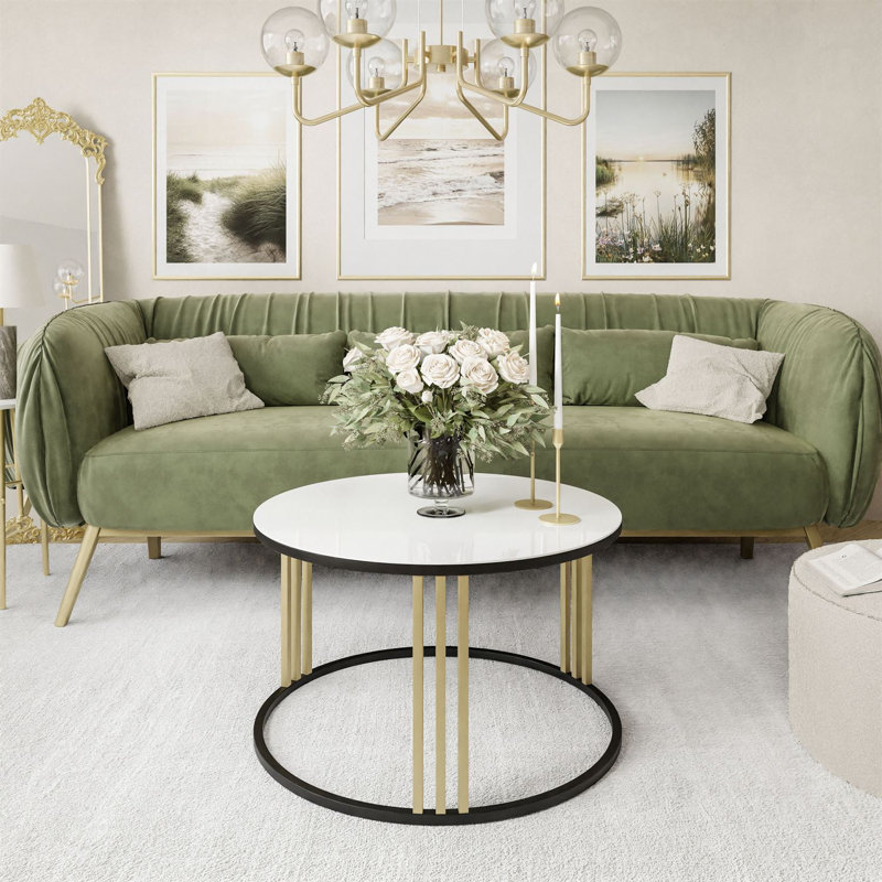 Baird Frame Coffee Table, Black/Gold, White Glass
