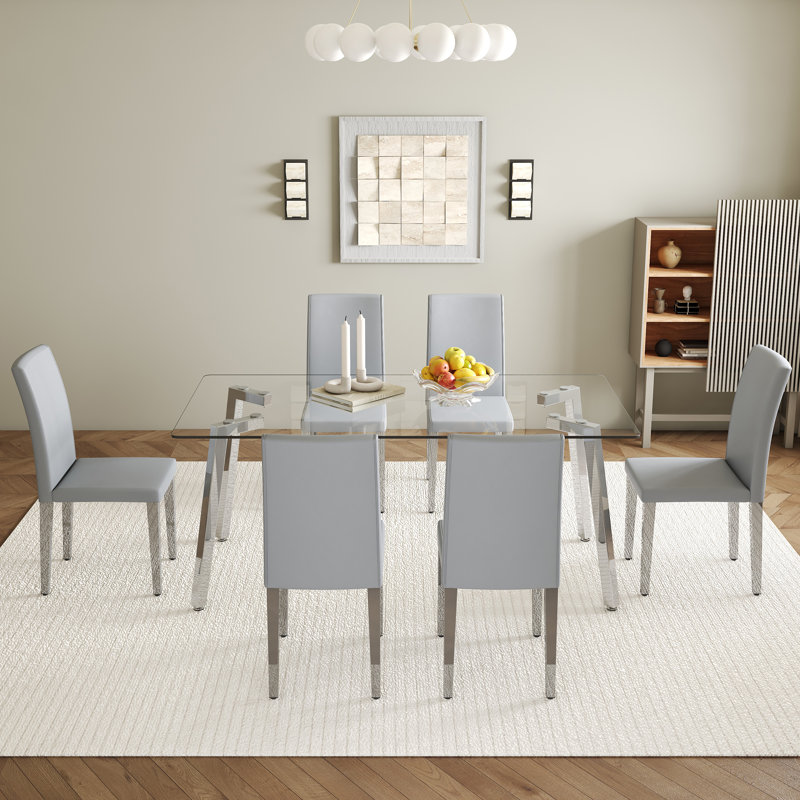 Ensemble de table de salle à manger rectangulaire 71 po Modern, 7, Gris