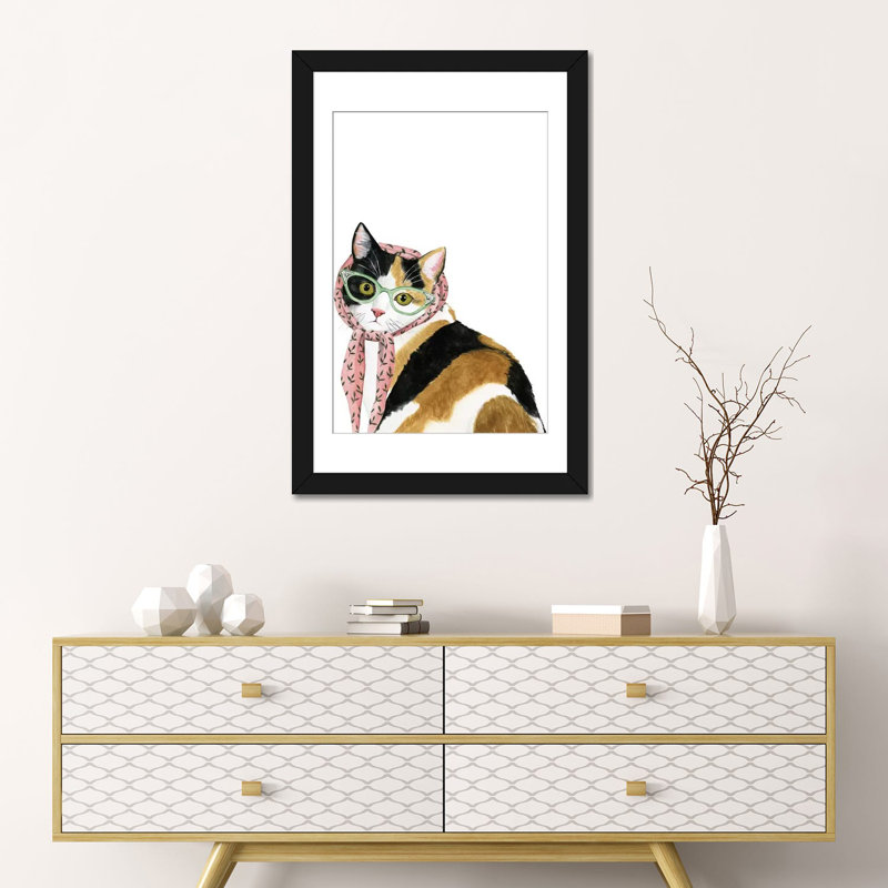 « cool cat i », impression sur toile, H 24 po x l 16 po x P 1 po, Papier avec cadre noir, Blanc