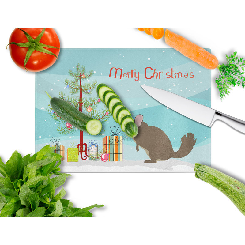 Planche à découper de noël chinchilla en verre trempé caroline