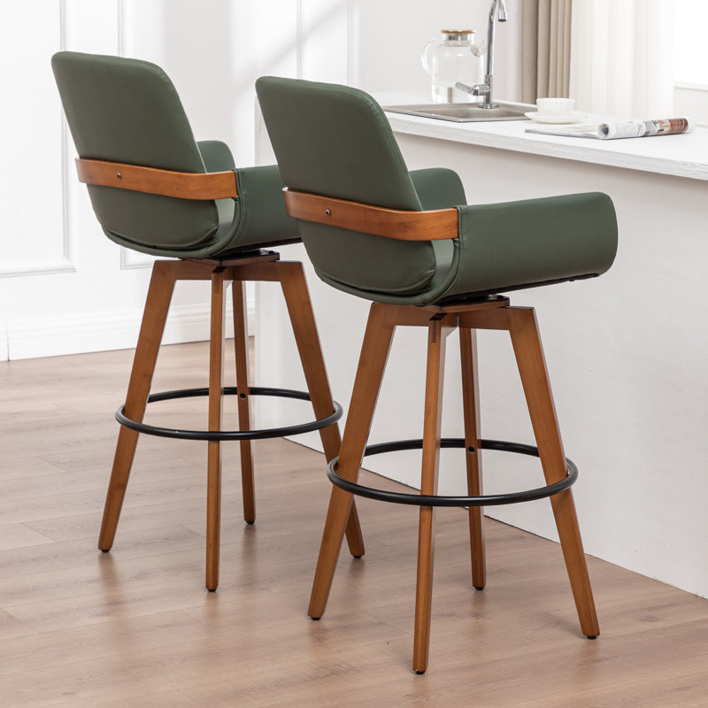 Modern Upholstered swivel counter stools, Green, Counter Stools (26.5" Seat Height)