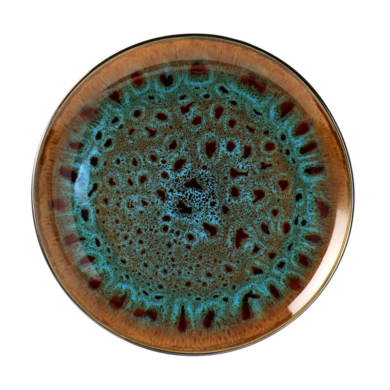 Kyoto Teal and Bronze Reactive Glaze Ceramic Dinnerware Set, Service for 4
