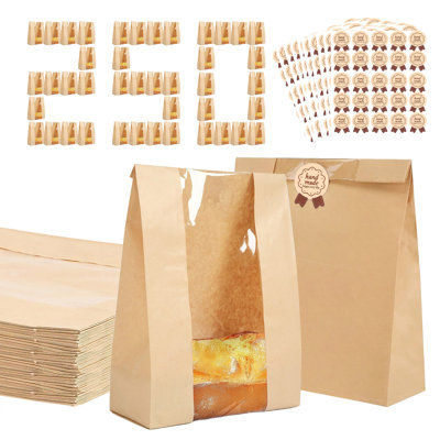 Sacs à pain en papier kraft autoportant avec fenêtre transparente, emballage de boulangerie résistant à la graisse et aux aliments