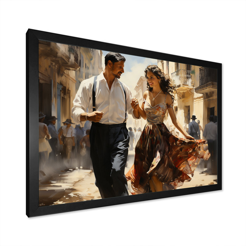 «Cuban Dancers Grace - Cuba Landscape», art mural sur toile, Cadre simple noir, H 16 po x l 32 po x P 1 po