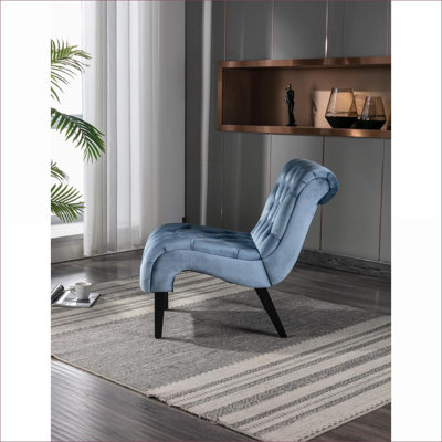 Fauteuil d'appoint COOLMORE, en velours bleu ciel, avec accoudoirs et pieds en bois pour salon, chambre, bureau, adultes