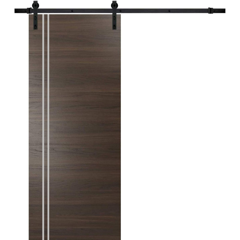 Porte de grange en bois massif massif, 32 po x 84 po, Frêne chocolat