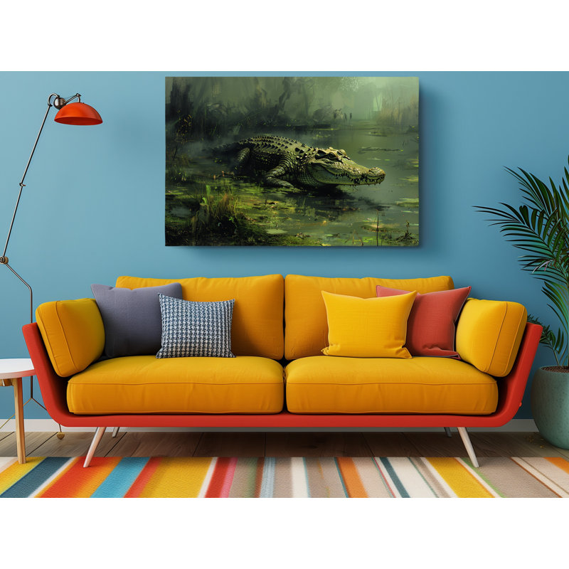 Reproduction de peinture de crocodile dans un marais, art mural moderne pour la maison et le bureau, reproduction de peinture