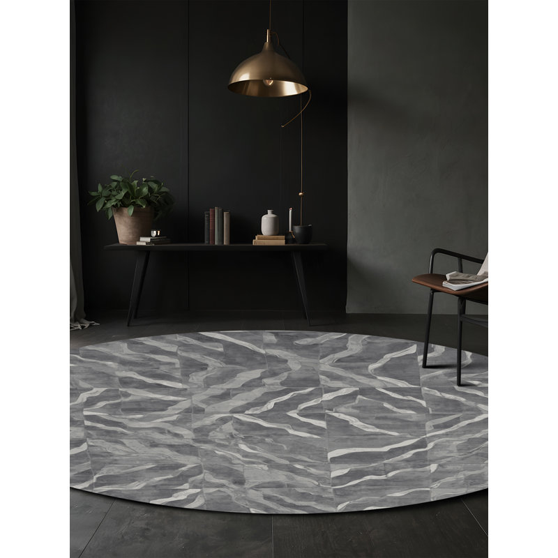 Tapis gris lavable à la machine, Rond 4 pi