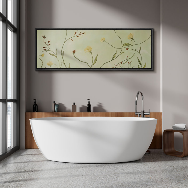«Soft Green Meadow Wildflowers Minimal Botanical Design», reproduction d'art sur toile encadrée, H 20 po x l 60 po x P 1,5 po