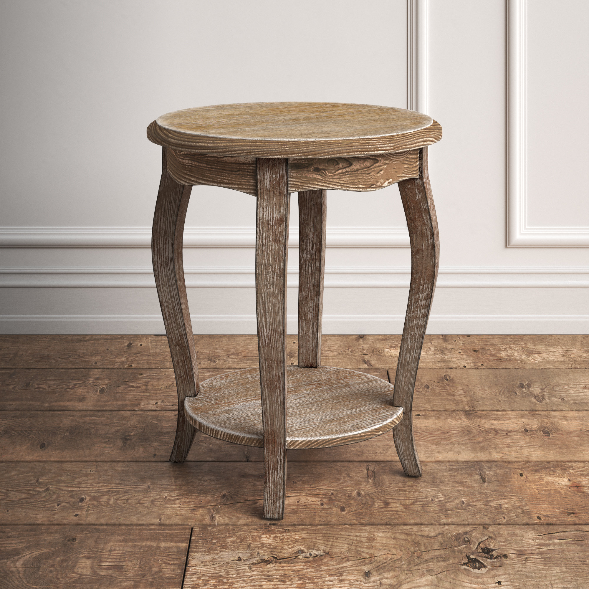 ですぐ届く Austerity Reclaimed Wood Round End Table， Driftwood