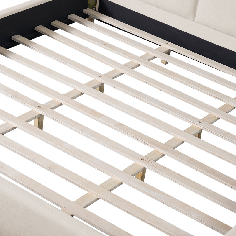 Linden Modern Minimalist Linen Upholstered Bed with Curved Headboard and Solid Wood Legs, King