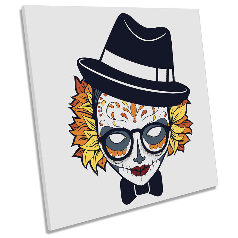 X8760 Day Of The Dead Hat Modern - Wrapped Canvas Print, 91.4cm H x 91.4cm W x 4cm D