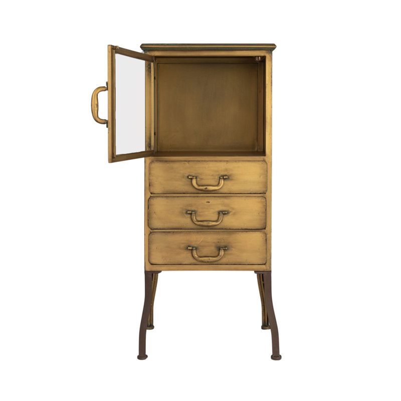 Metal Storage Cabinet with 3 Drawers, Gold