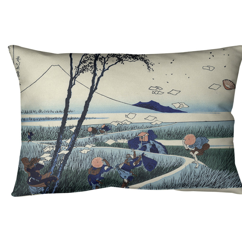 Coussin lombaire Katsushika Hokusai Ejiri dans la province de Suruga, Blanc / bleu, Protection UV