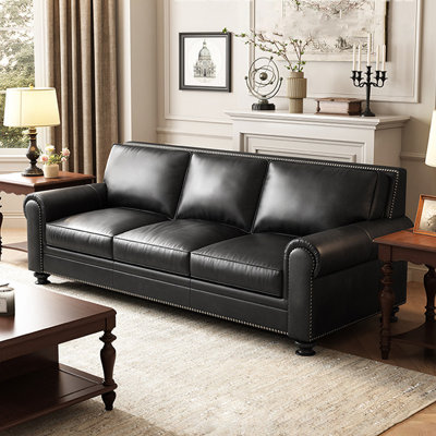 Black Genuine Leather Standard Sofa cushion Loveseat