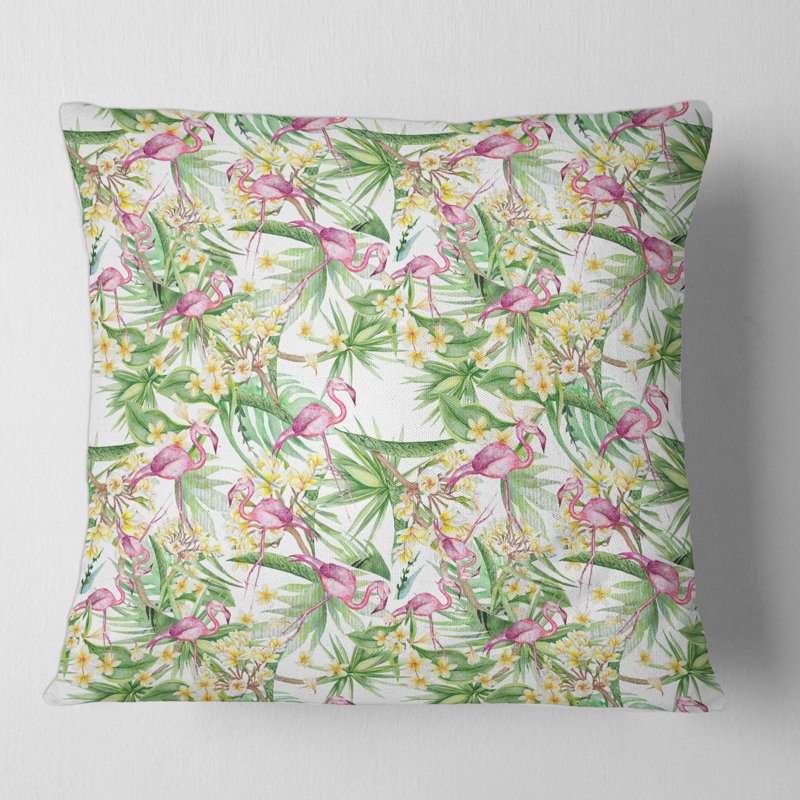 Housse de coussin et insert carré Tropical Foliage, Flowers with Flamingo II, 18" x 18"