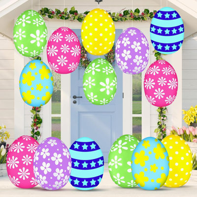 18 Pieces   Inflatable Easter Eggs Easter Outdoor Yard Decoration Large Easter Inflatable Hanging Eggs Ornaments Giant PVC Kids Toys Colorful Eggs For Garden Lawn Party Decor