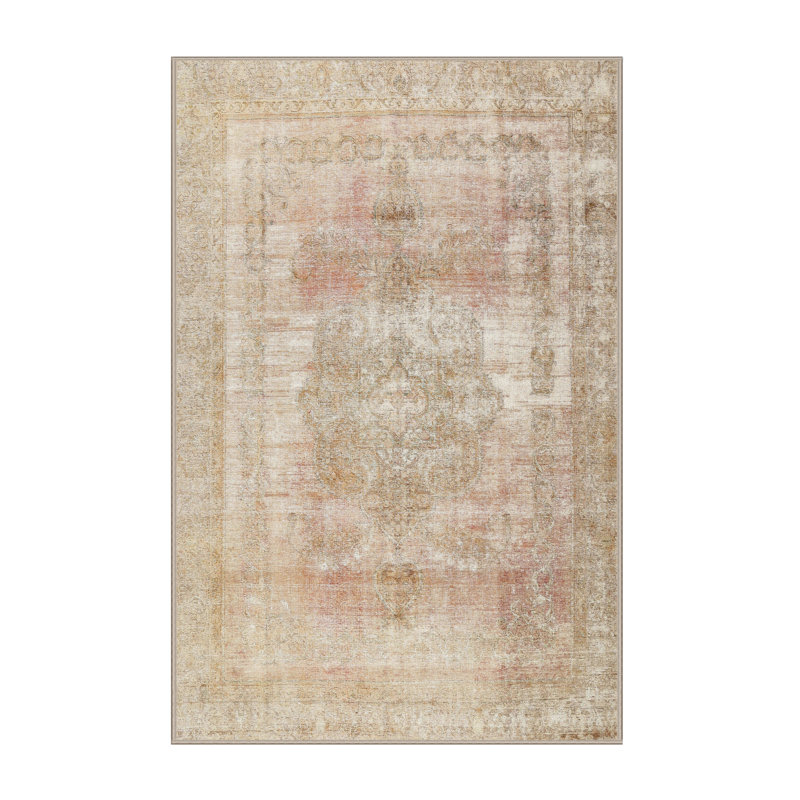 Tapis oriental beige / rose clair en laine, Rectangle 6 pi x 9 pi