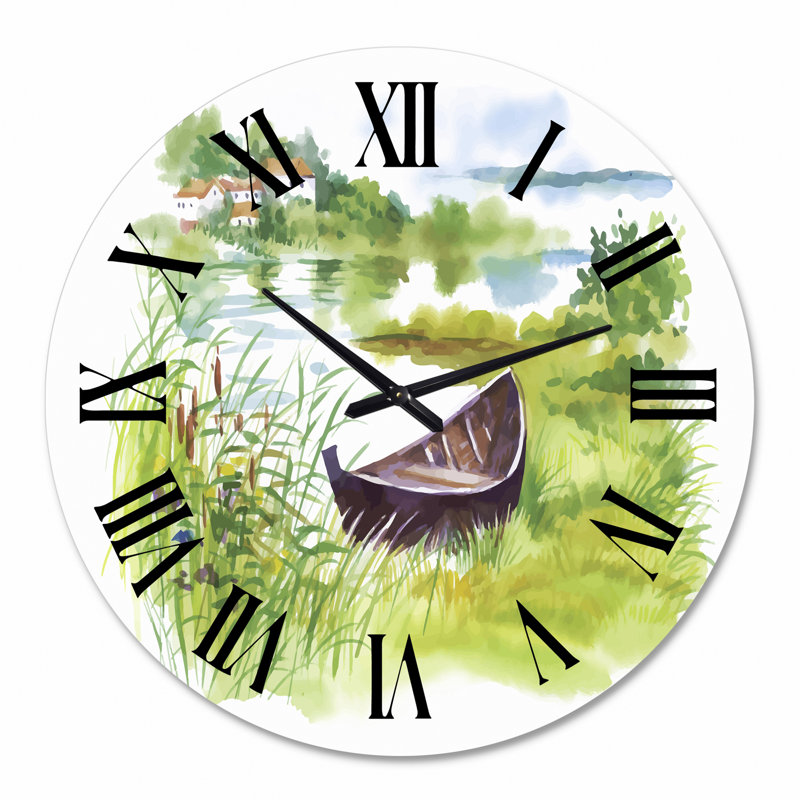 Horloge murale paysage de campagne avec bateau, Surdimensionné