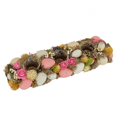 16" Floral and Eggs Candleholder Centerpiece