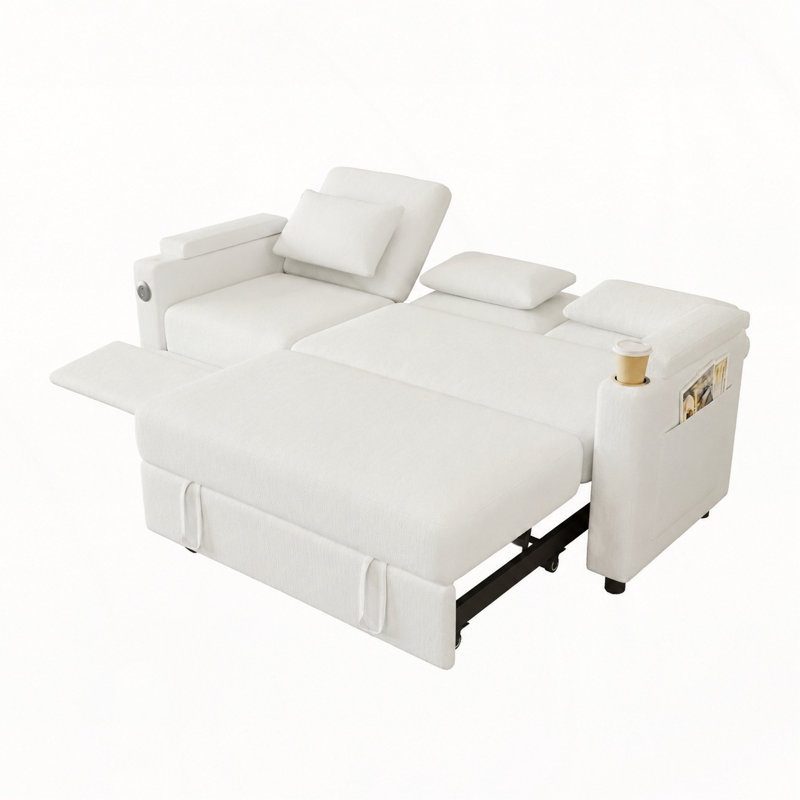 Canapé-lit pliable 3-en-1, Chenille blanc cassé