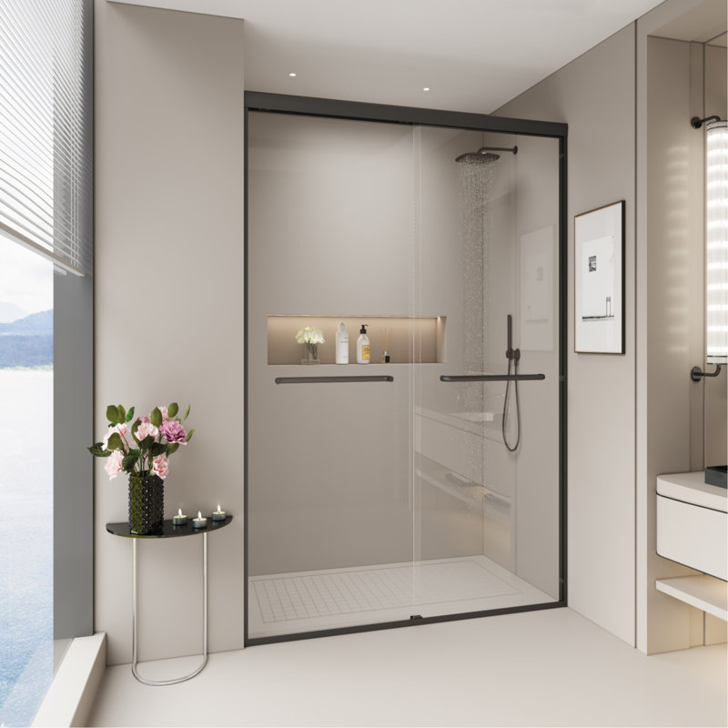 44-48 In. W X 72 In. H Double Sliding Shower Door, Semi-Frameless Bathroom Sliding Door With 1/4" (6Mm) Tempered Glass For Walk-In Shower